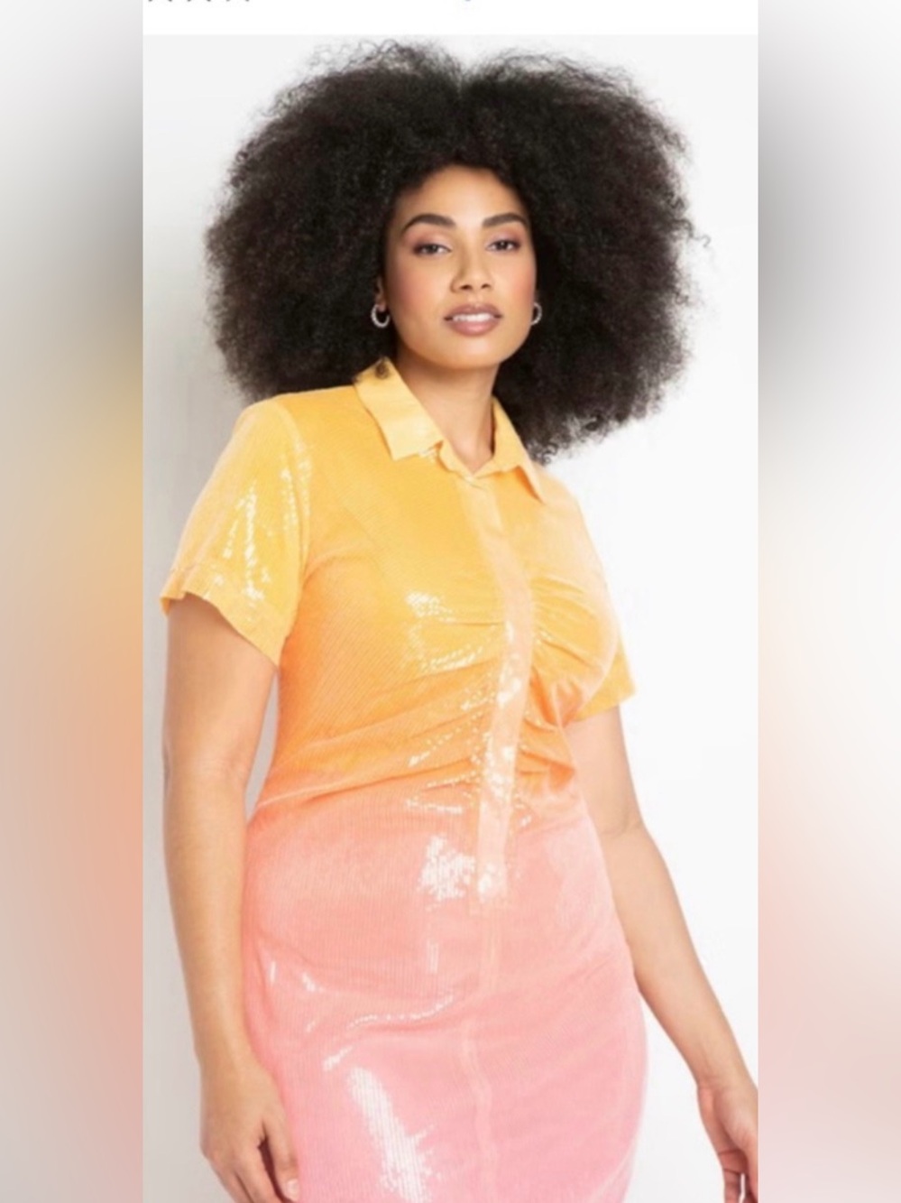 Eloquii Orange-to-Pink Ombre Sequin Button-Down Blouse